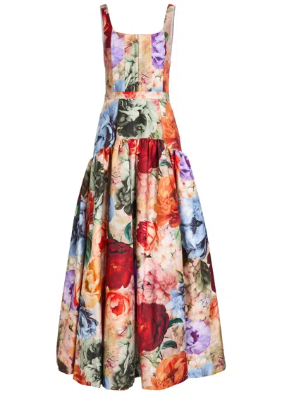 Alice And Olivia Alice + Olivia Diana Floral-print Sateen Gown In Multi