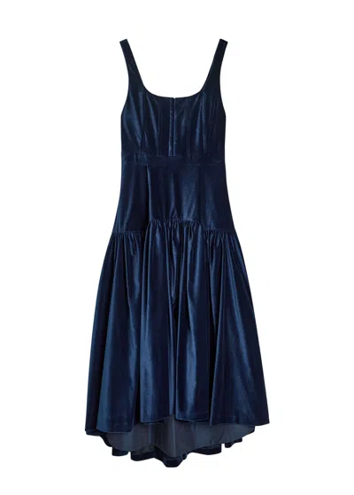 Alice And Olivia Alice + Olivia Diana Structured Velvet Midi Dress In Blue