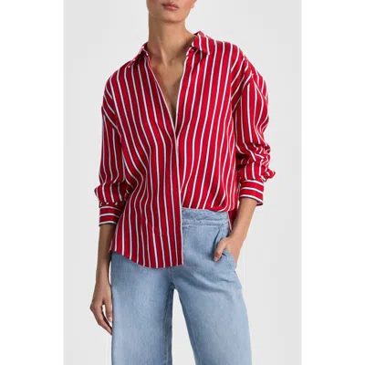 Alice And Olivia Alice + Olivia Dimitra Oversize Stripe Button-up Shirt In Red
