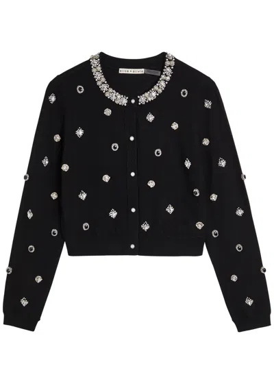 Alice And Olivia Alice + Olivia Dollie Embellished Stretch-wool Cardigan In Black