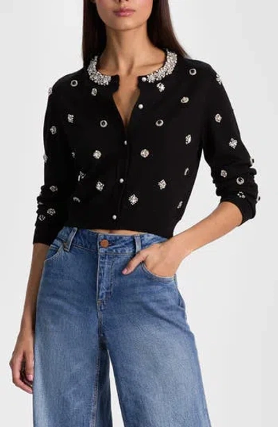 Alice And Olivia Alice + Olivia Dollie Jewel Embellished Cardigan In Black