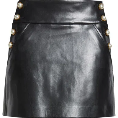 Alice And Olivia Alice + Olivia Donald Button Trim Faux Leather Miniskirt In Black