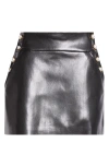 Alice And Olivia Donald High Rise Vegan Leather Side-button Skirt In Black
