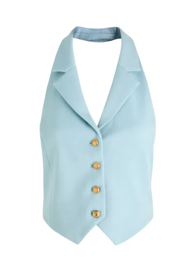 Alice And Olivia Alice + Olivia Donna Stretch-woven Top In Blue