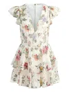 Alice And Olivia Kessie Ruffle Sleeve Romper In Multicolour
