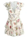 Alice And Olivia Kessie Ruffle Sleeve Romper In Multicolour