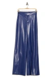 Alice And Olivia Alice + Olivia Dylan High Waist Faux Leather Flare Leg Pants In Midnight Blue