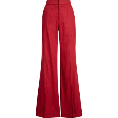 Alice And Olivia Alice + Olivia Dylan High Waist Wide Leg Linen Blend Pants In Burgundy