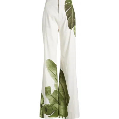ALICE AND OLIVIA ALICE + OLIVIA DYLAN PLACED PALM LEAF PRINT WIDE LEG LINEN BLEND PANTS