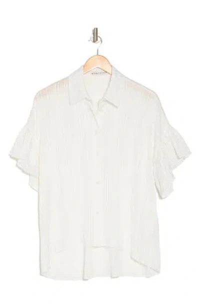 Alice And Olivia Alice + Olivia Edyth Ruffle Short Sleeve Button-up Shirt In Off White