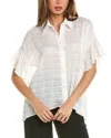 Alice And Olivia Alice + Olivia Edyth Ruffle Short Sleeve Button-up Shirt In White