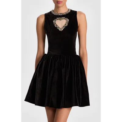 Alice And Olivia Ella Embellished-heart Mini Dress In Black