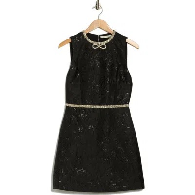 Alice And Olivia Ella Combo Vegan Sleeveless Drop Waist Mini Dress Off White In Black