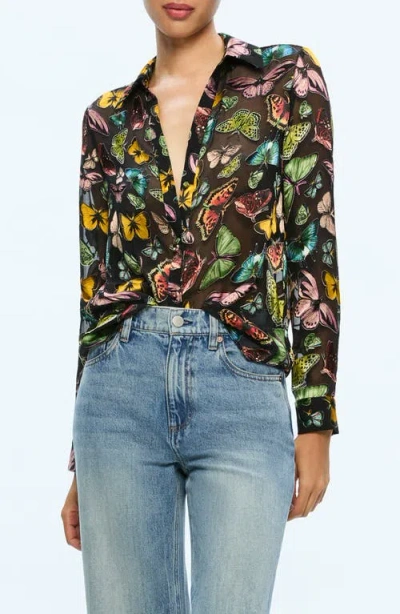 ALICE AND OLIVIA ALICE + OLIVIA ELOISE BUTTERFLY PRINT BUTTON-UP SHIRT