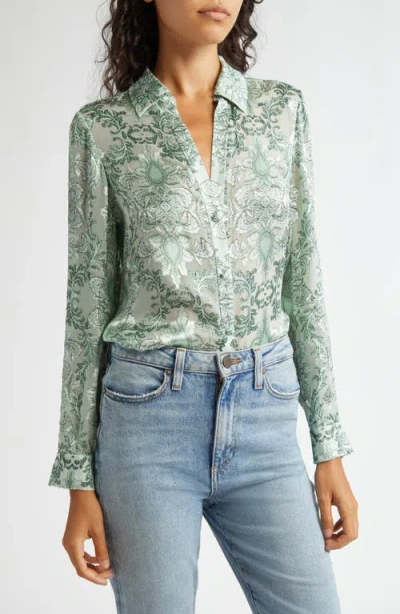 Alice And Olivia Alice + Olivia Eloise Button-up Shirt In Vanity Pistachio