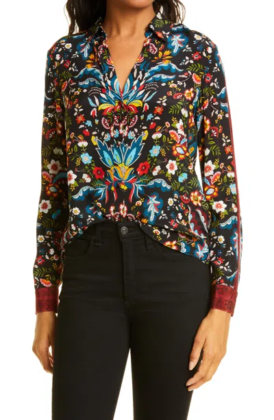 Alice And Olivia Alice + Olivia Eloise Button-up Silk Blouse In Santa Monica Multi, Size X-small