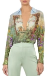 Alice And Olivia Eloise Button Down Blouse In Dusk To Dawn