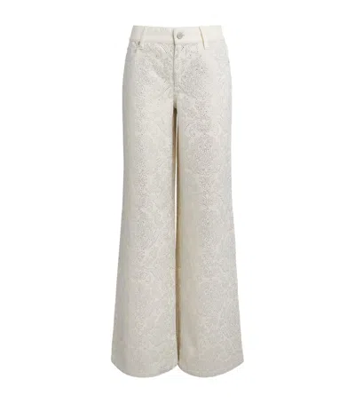 Alice And Olivia Alice+olivia Embellished Amazing Wide-leg Jeans In Neutral