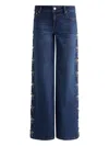Alice And Olivia Amazing Low Rise Wide Leg Snap Trim Jeans In Cambria Vintage In Blue