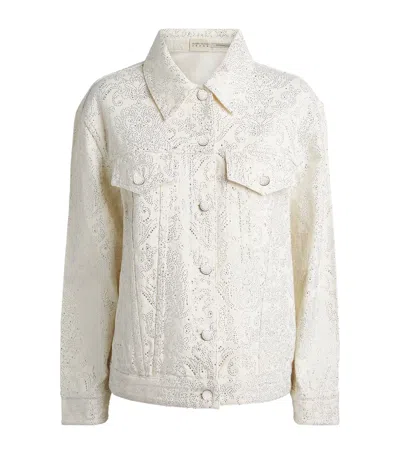 Alice And Olivia Alice+olivia Embellished Jeff Denim Jacket In White
