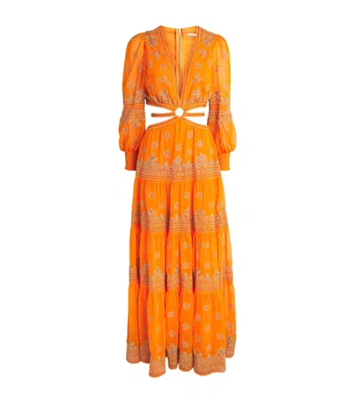 Alice And Olivia Alice+olivia Embellished Ruffled Patricia Maxi Dress In Orange