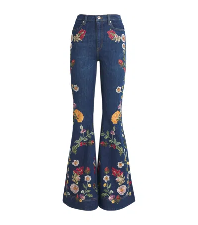 Alice And Olivia Alice+olivia Embroidered Beautiful Bootcut Jeans In Navy