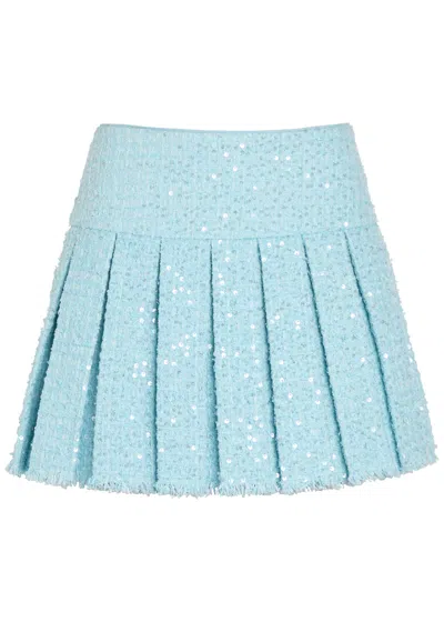 Alice And Olivia Sequin-embellishment Pleated Mini Skirt In Blue