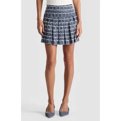 Alice + Olivia Emilie Frayed Box Pleated Mini Skirt In Blue