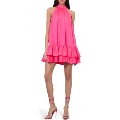 Alice And Olivia Alice + Olivia Erna Tie Back Ruffle Sleeveless Matte Satin Minidress In Wild Pink