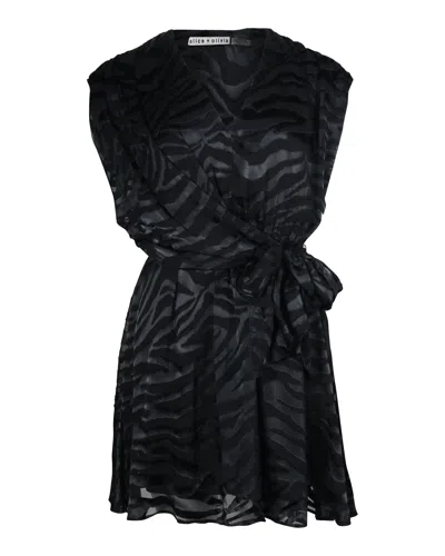 Alice And Olivia Alice + Olivia Essie Tiger-print Mini Wrap Dress In Black Viscose