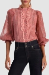 Alice And Olivia Alice + Olivia Eugenia Lace High Neck Button-up Shirt In Pink
