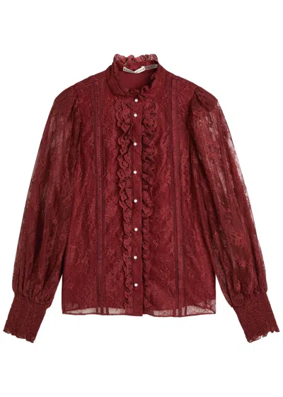 Alice And Olivia Alice + Olivia Eugenia Ruffled Lace Blouse In Red