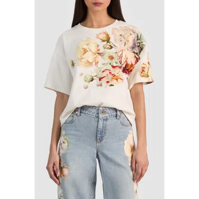 Alice And Olivia Evan Applique Oversized Tee In White