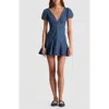 Alice And Olivia Fara Puff Sleeve Denim Mini Dress In Multi