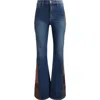 Alice And Olivia Alice + Olivia Faux Leather Patchwork Detail Flare Leg Jeans In Blue