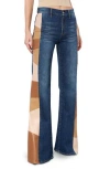 Alice And Olivia Alice + Olivia Faux Leather Patchwork High Waist Wide Leg Jeans In Blue
