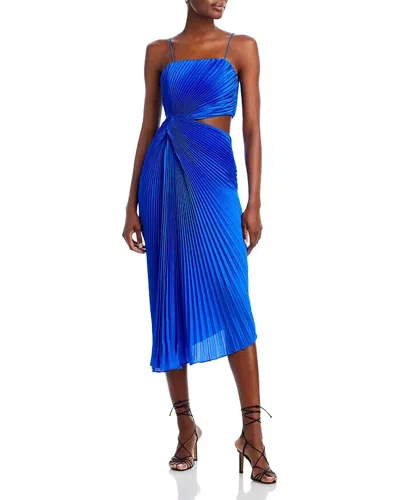 Pre-owned Alice And Olivia Alice + Olivia Fayeth Spaghetti Strap Dress Women's 6 Sapphire Back & Side Zip In Blue