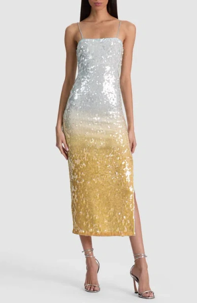 Alice And Olivia Delora Sequin Strapless Midi Dress Clear Skies In Blue