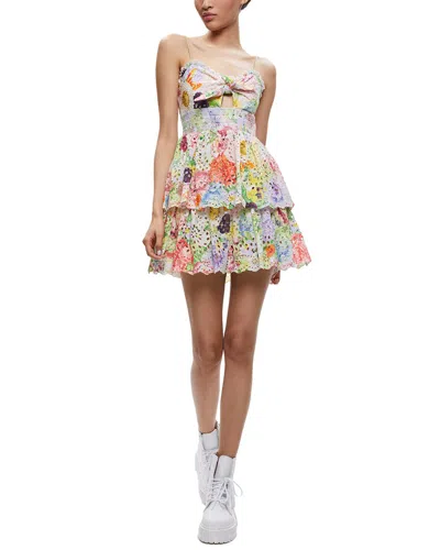 Alice And Olivia Fina Tie Front Waist Ruffle Mini Dress In Dawn Floral