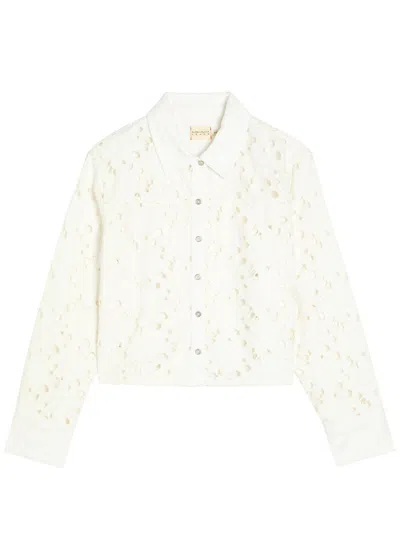 Alice And Olivia Alice + Olivia Finely Cutwork Embroidered Denim Shirt In White