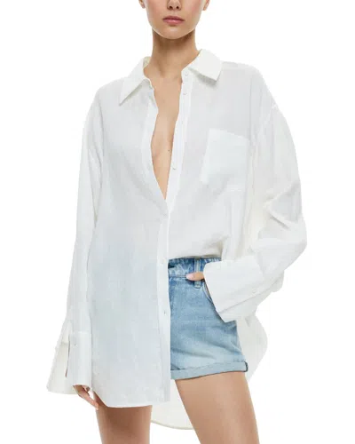 Alice And Olivia Finely Seersucker Shirt In Off-white