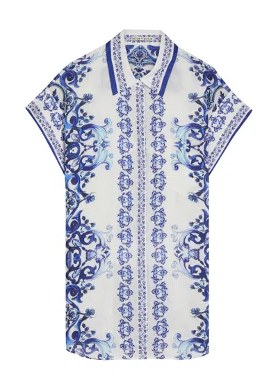 Alice And Olivia Alice + Olivia Finely Printed Linen Mini Shirt Dress In Multi