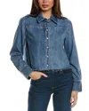 Alice And Olivia Willa Cropped Button Down With Western Detail In Blue