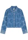 Alice And Olivia Finely Cropped Laser Cut Jacket In Blue