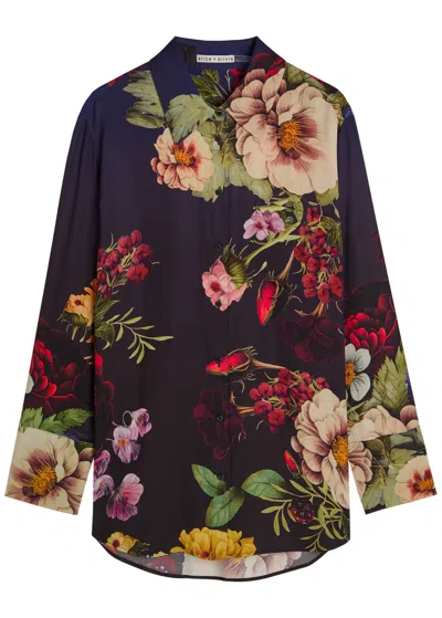 Alice And Olivia Alice + Olivia Finley Floral-print Satin Shirt In Multi