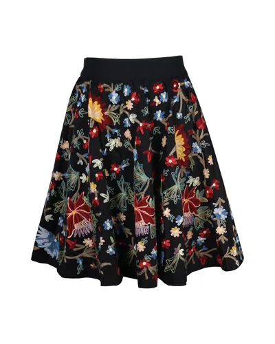 Alice And Olivia Alice + Olivia Floral Embroidered Skirt In Black Cotton