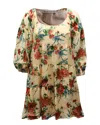 Alice And Olivia Alice + Olivia Floral Puff Sleeve Dress In Beige Viscose In Beige