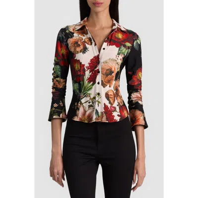ALICE AND OLIVIA ALICE + OLIVIA FREYA NIPPED WAIST BUTTON DOWN TOP