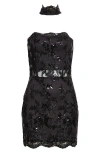 Alice And Olivia Georgie Embellished-lace Strapless Mini Dress In Black