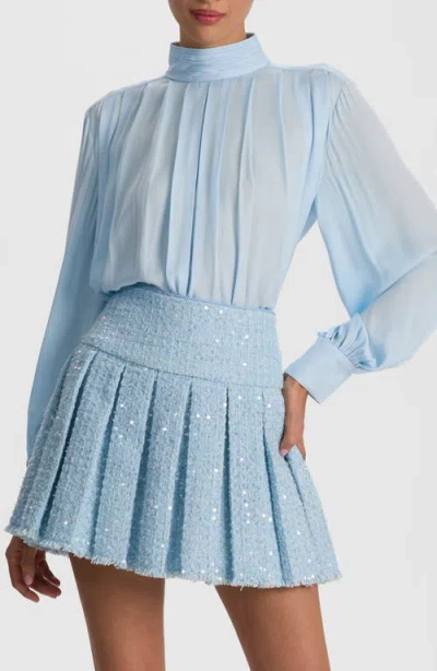 Alice And Olivia Pleated Blouson Blouse In Blue
